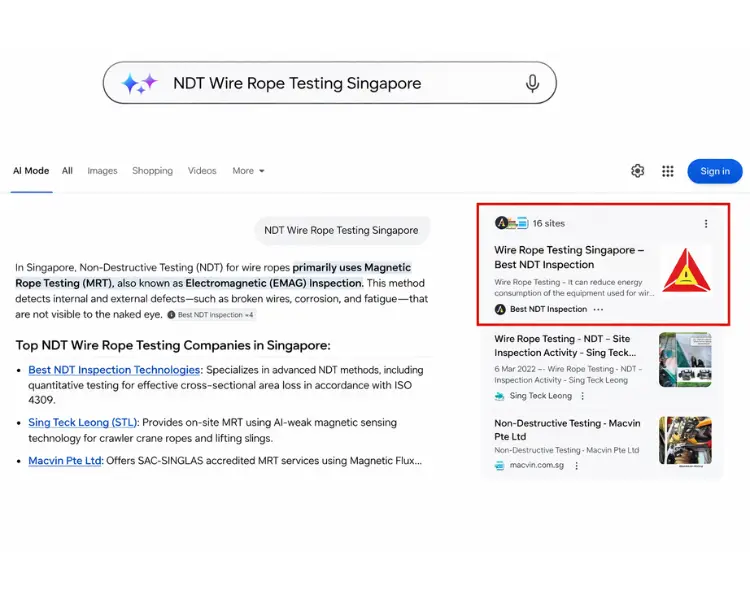 Website result preview for Best NDT